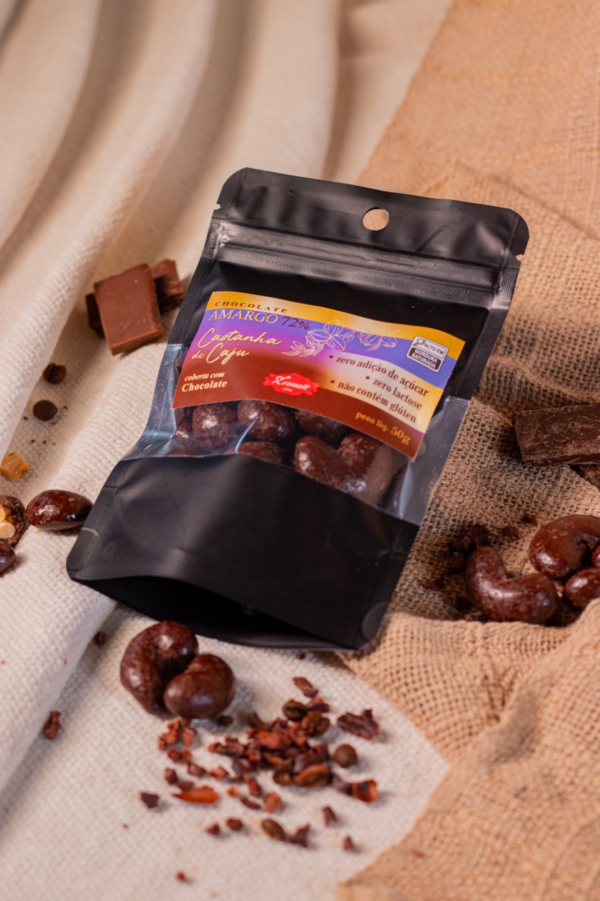 Embalagem de drágeas Zermatt Castanha de Caju com chocolate amargo 72%