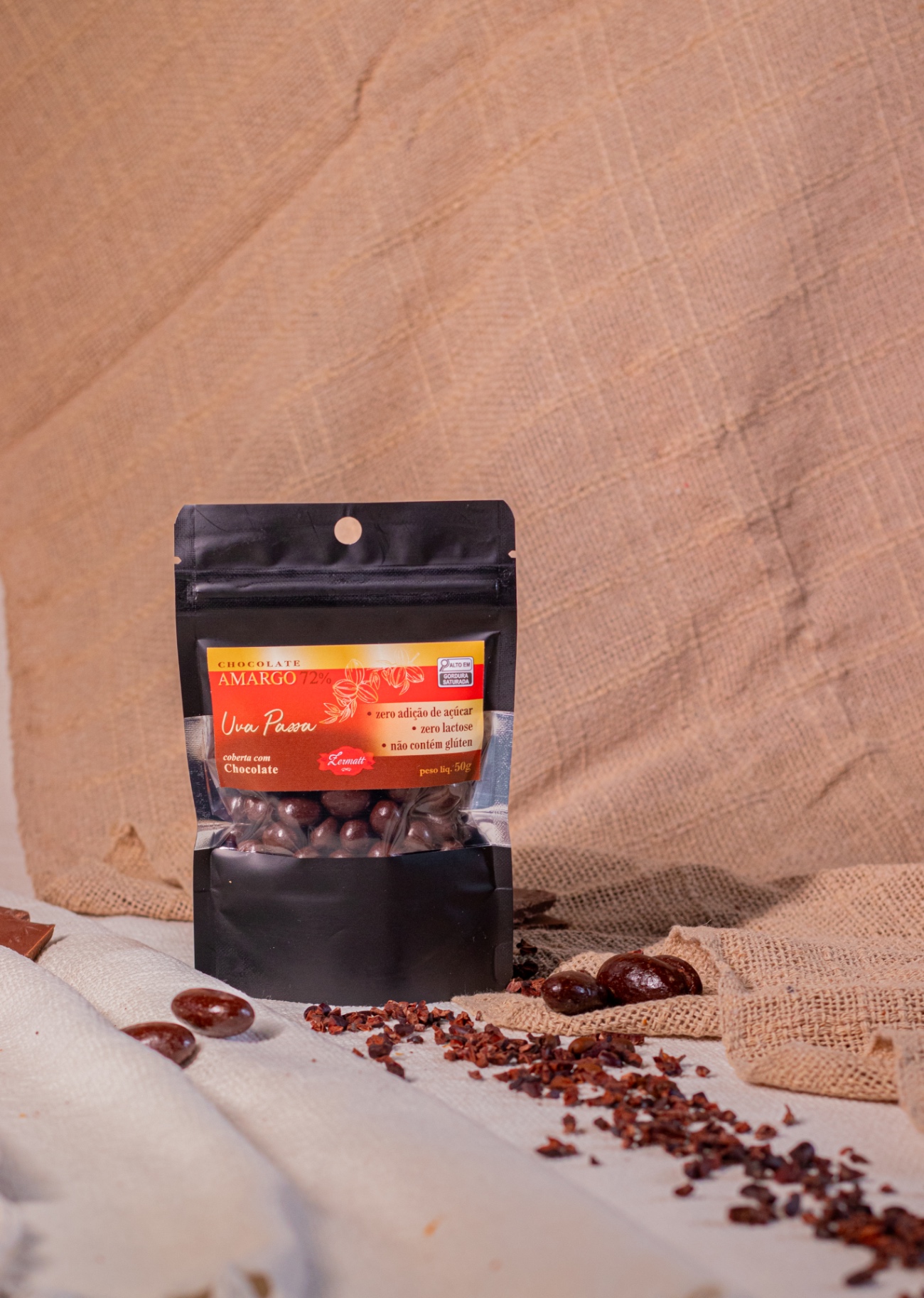 Embalagem de drágeas Zermatt Uva Passa com chocolate amargo 72%